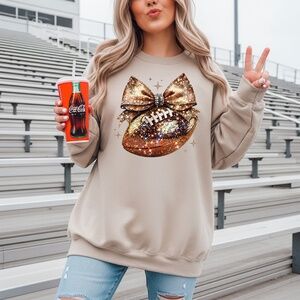 🏈  Football Bow Sweatshirt. Touchdown game ready to Sparkle sand New S M L XL